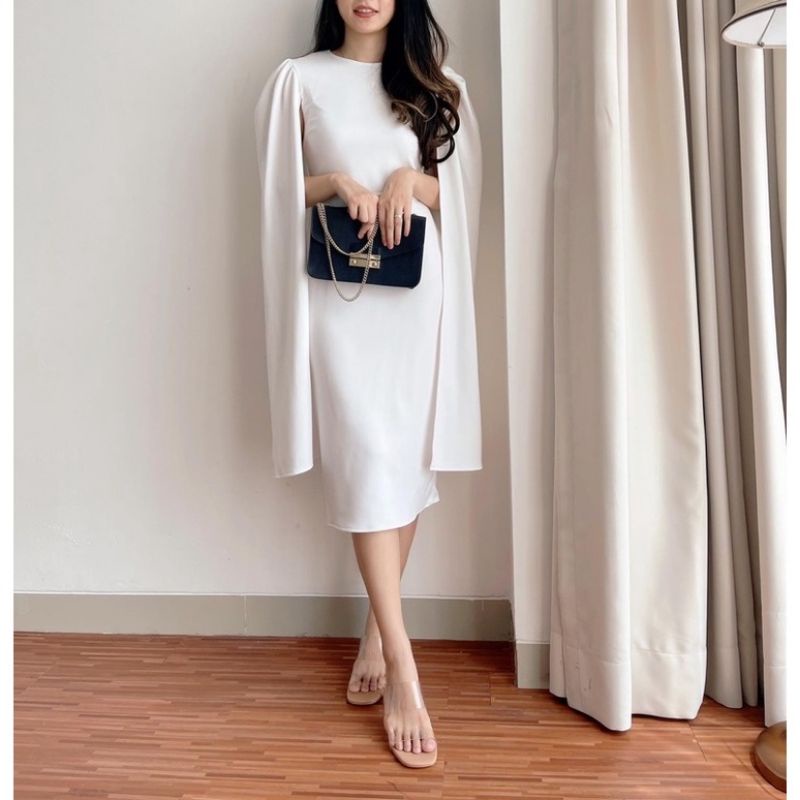 Cape Midi Dress Casual Korean Style