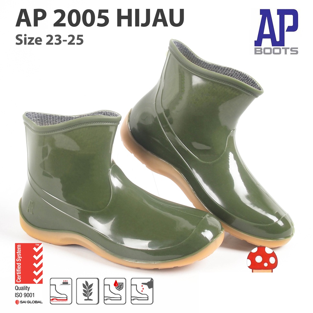 BISA COD - AP Boots Pendek Kecil 2005 Green Hijau Glossy Mengkilap/Sepatu Boots Karet AP 2005 Green by AP Boots