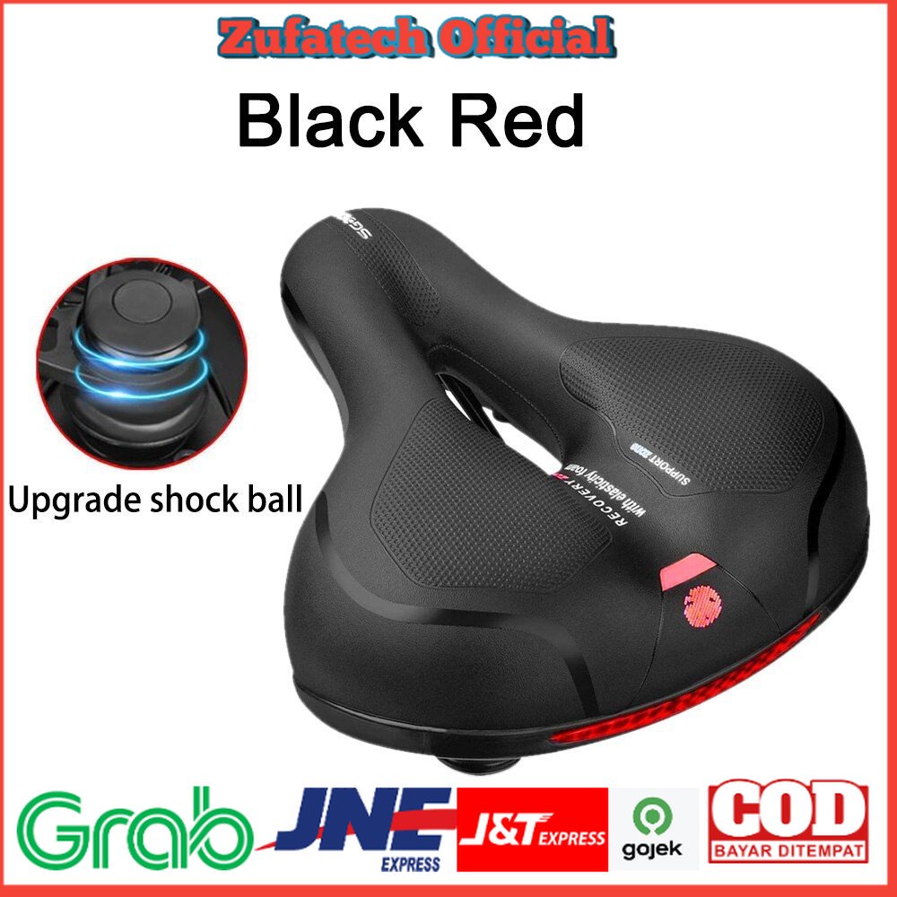 Asiento Sadel Sepeda Mountain Bike Saddle Leather Model Absorber Ball - SX223-06 - Black/Red
