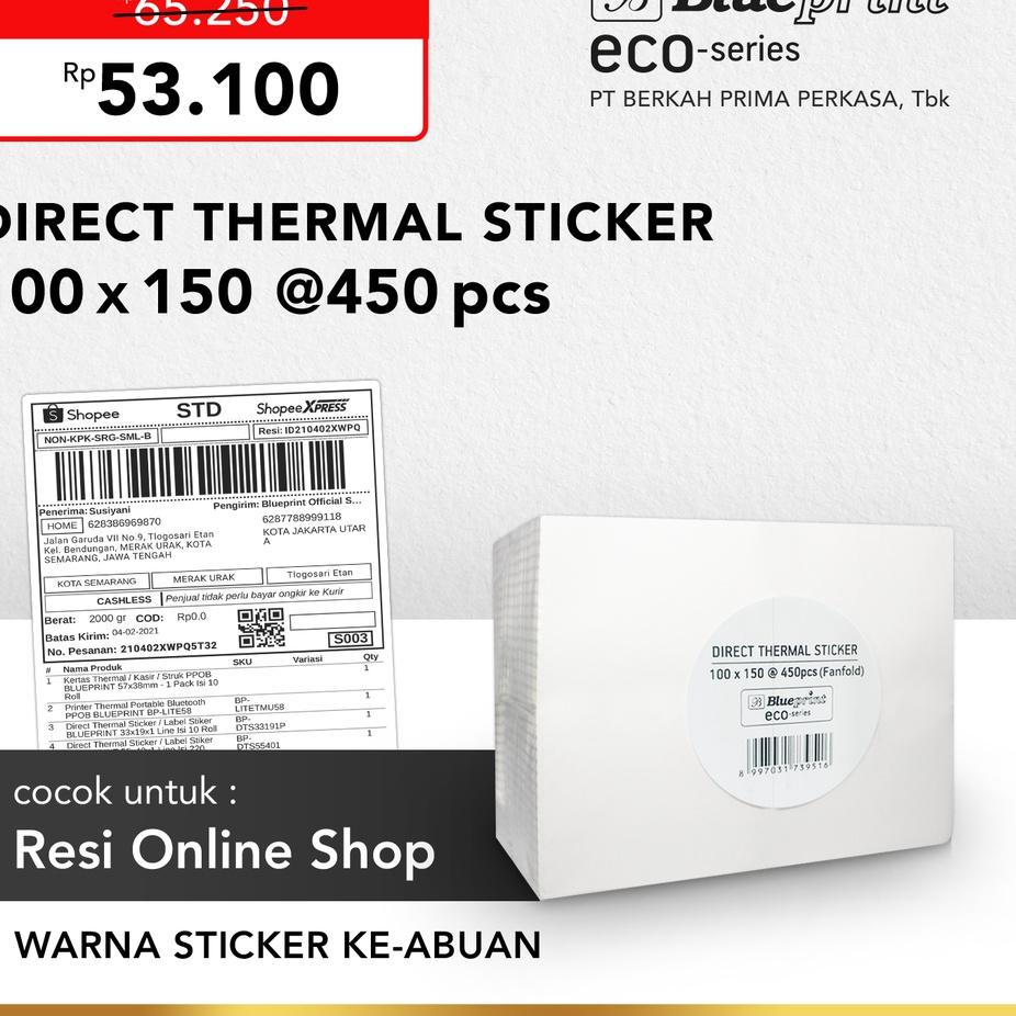 

[KODE PRODUK BGKYL3681] Direct Thermal Sticker 100 x 150 , Label Resi BLUEPRINT ECO 100x150 mm