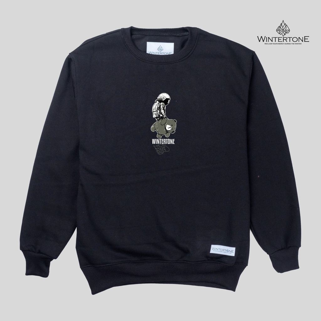 Sweater Crewneck Hitam Oblong Distro Pria Bear Series Polos Cowok Cewek WINTERTONE Suiter Krunek Oversize Original Tangan Panjang Bahan Fleece Tebal Unisex Cwe Cwo