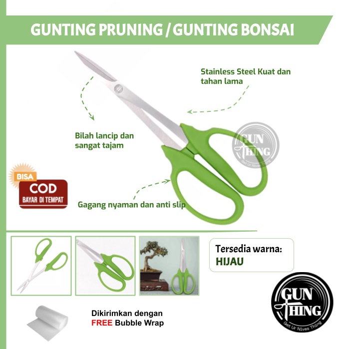 Gunting BONSAI Hijau / Gunting Pruning Hijau - Bunga 210mm - Original Design Jepang