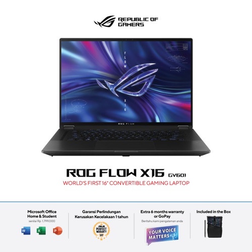 Laptop Gaming Asus Rog Flow X16 GV601RM RTX3060 6GB RYZEN 7 6800HS RAM 16GB 1TB SSD OHS 16.0QHD 165HZ