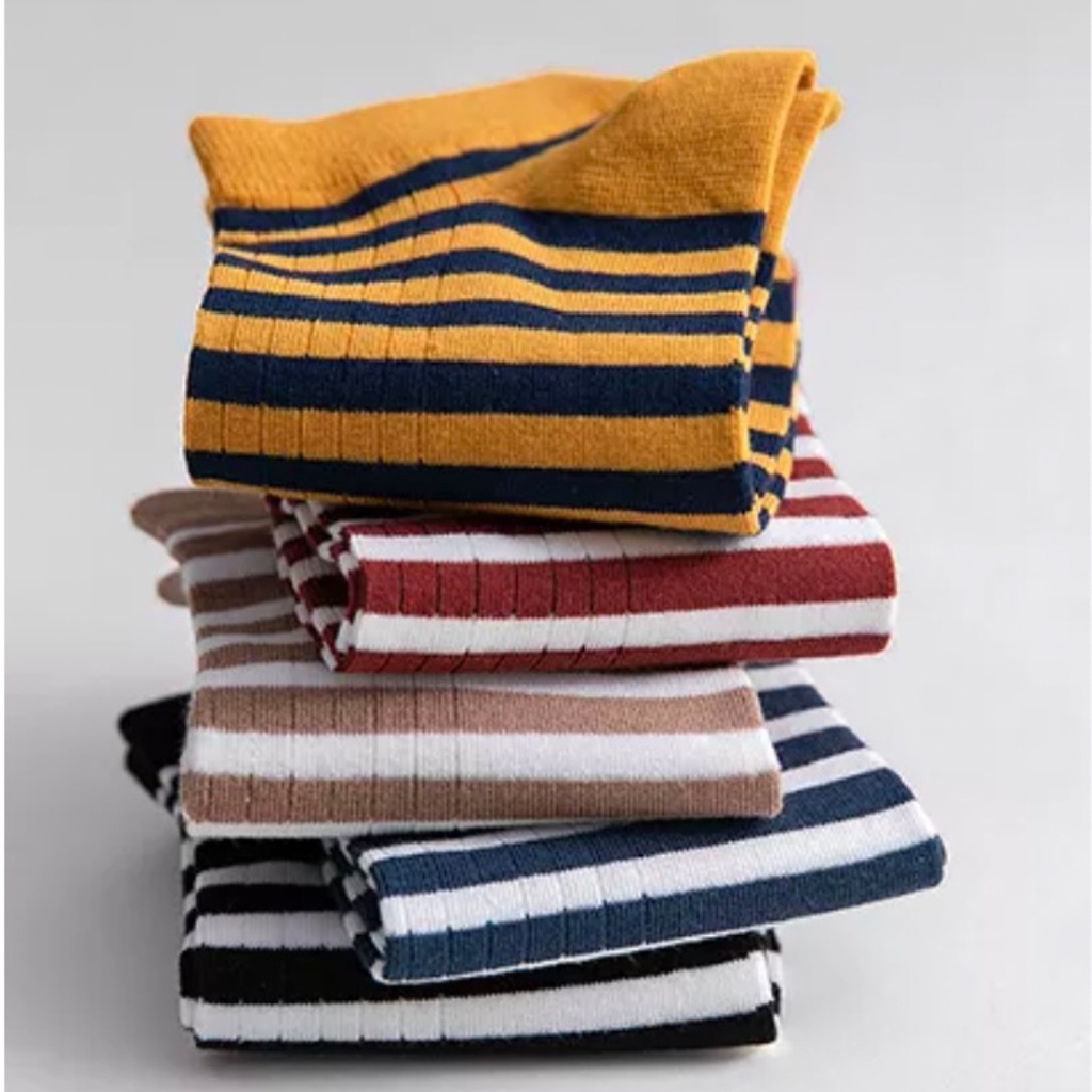 TRS - Kaos Kaki Garis Stripe Bundle 4 Pasang Katun Nyaman