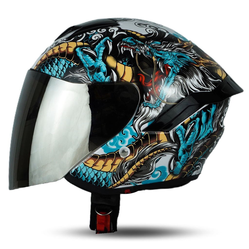 Rsix Helm Half Face Motif Dragon SNI Premium Visor Venom