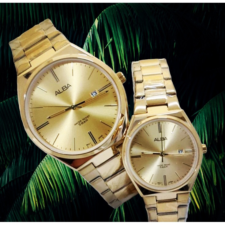 Jam Tangan Couple Alba Rantai Tanggal Aktif | Jam Pasangan Clasic Tahan Air Free Bok