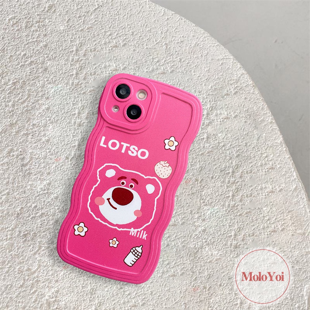 IPHONE Casing Beruang Strawberry Kartun Lucu Kompatibel Untuk Iphone6 6s 78 Plus 11 14 12 13 Pro Max XR 14 Plus X XS Max Se2020 Lovely StellaLou Wavy Edge Soft Phone Cover