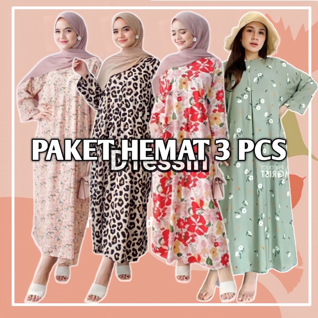 3 PCS PAKET HEMAT DASTER  GAMIS LENGAN PANJANG