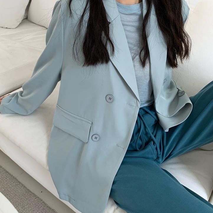 4.4 Terlaris Hitam Pink Biru Korea Blazer Wanita Lengan Panjang Setelan Jas Blazer Women Outer Impor