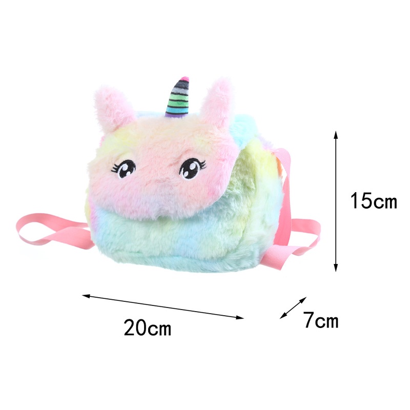 Holiven Tas Anak Unicorn Bulu Warna Ungu Pink Biru / Tas Selempang Anak Gradasi