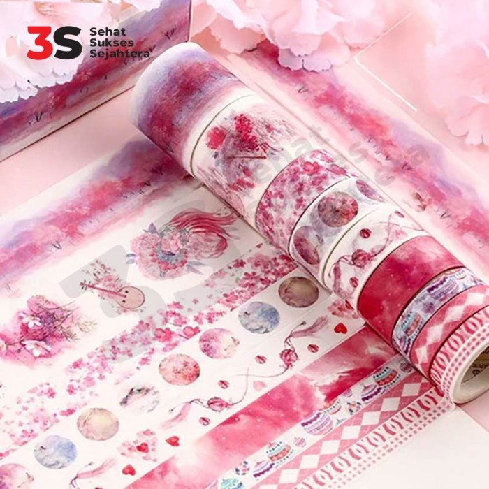

✨NEW✨ - JFactory Lakban Stiker Hias Buku Diary Album Scrapbook Tape 10 Roll - Pink