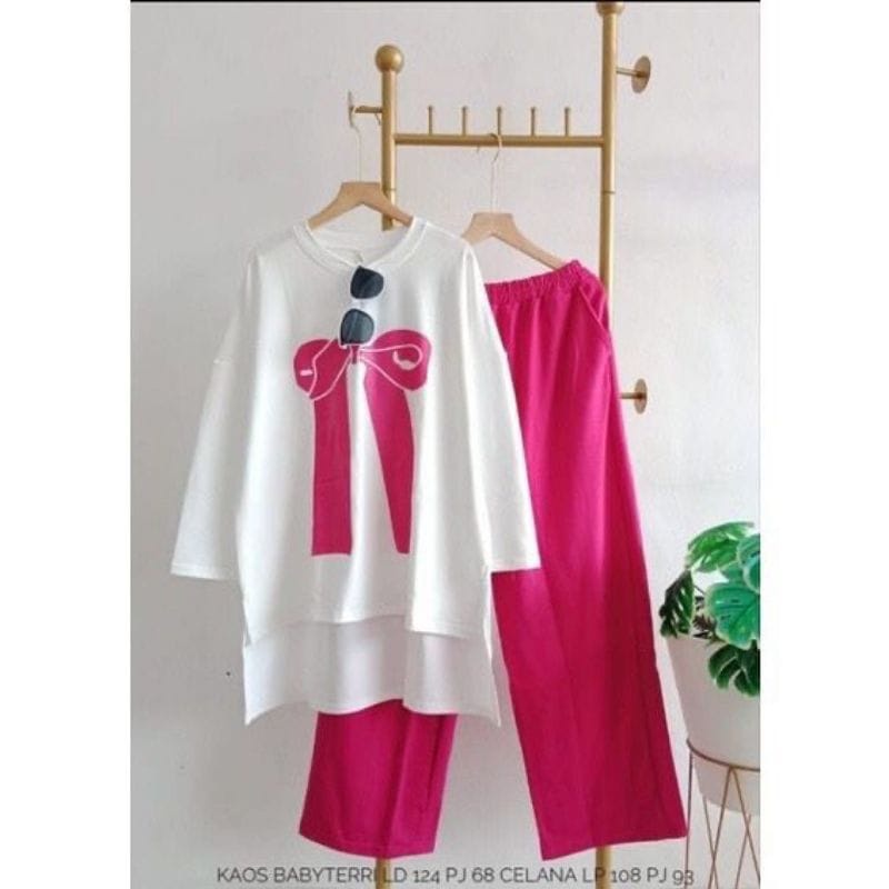 Pita One Set Wanita Kaos Babytery Aplikasi Sablon Setelan Jumbo Ld124 cm Baju Setelan Wanita Kekinian Korean Style