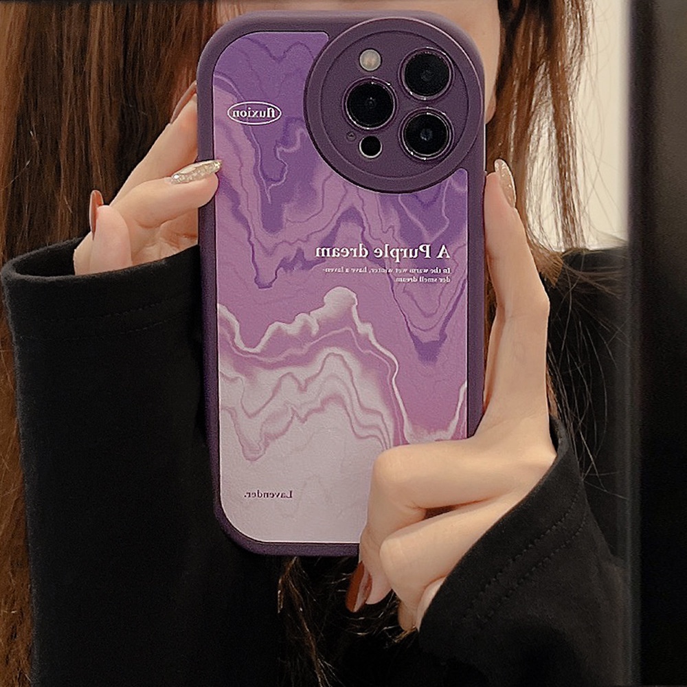 Ins Casing Cairan Ungu Lukisan Silikon Case Untuk Iphone X XR XM 14 11 12 Mini 13 PRO MAX Casing Cover Pelindung