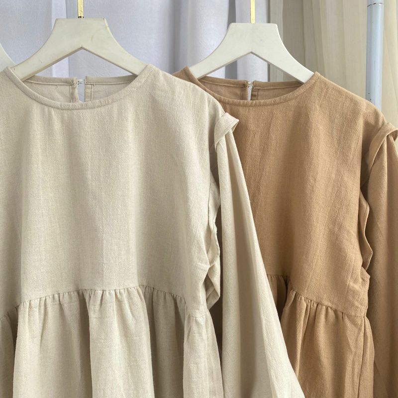 Atasan Wanita Linen overz Peplum Shirt Linen Angel