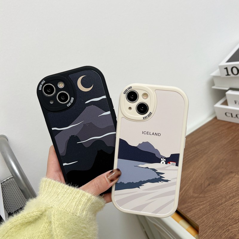 [Baolongwish] Couple Black Peak Moon Soft Case Apple iPhone 6S 7 8 Plus XR XS Max 11 12 13 14 Pro max 14 pLUS Black Silicone Case Cloud