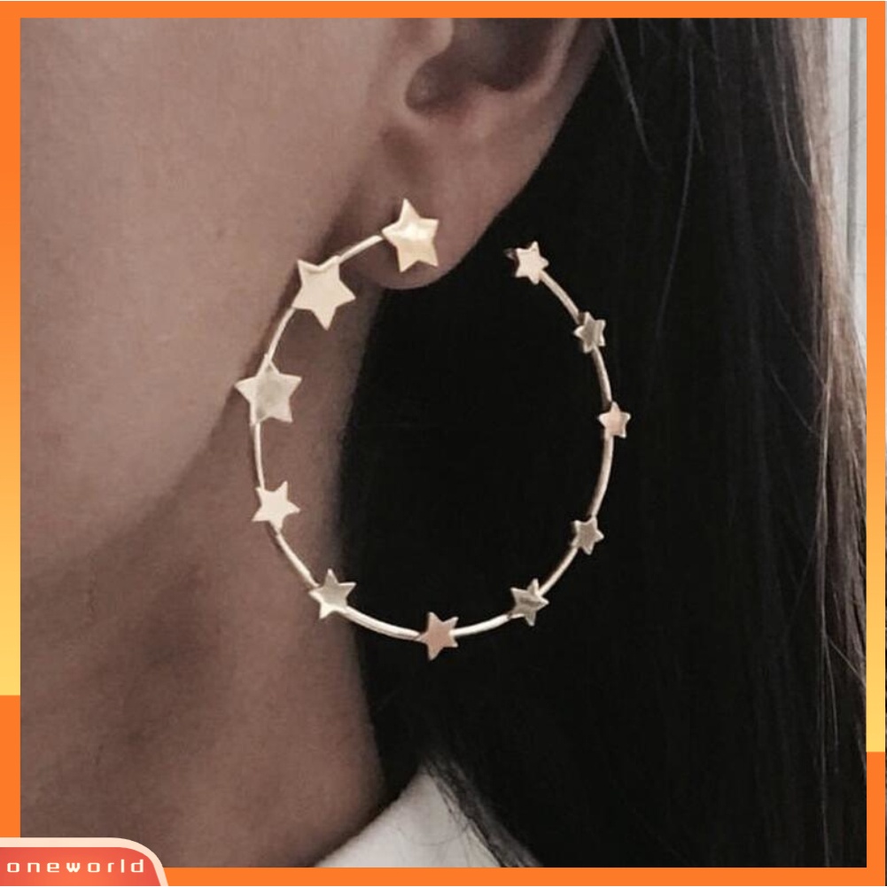 [WONE] Fashion Wanita Terbuka Bintang Besar Lingkaran Liontin Anting Hoop Pesta Liburan Perhiasan