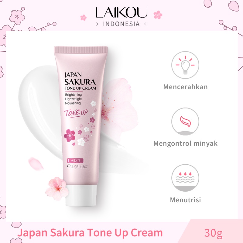 LAIKOU Japan Sakura Tone Up Cream Meratakan Warna Kulit Menutrisi Pelembap Primer 30g