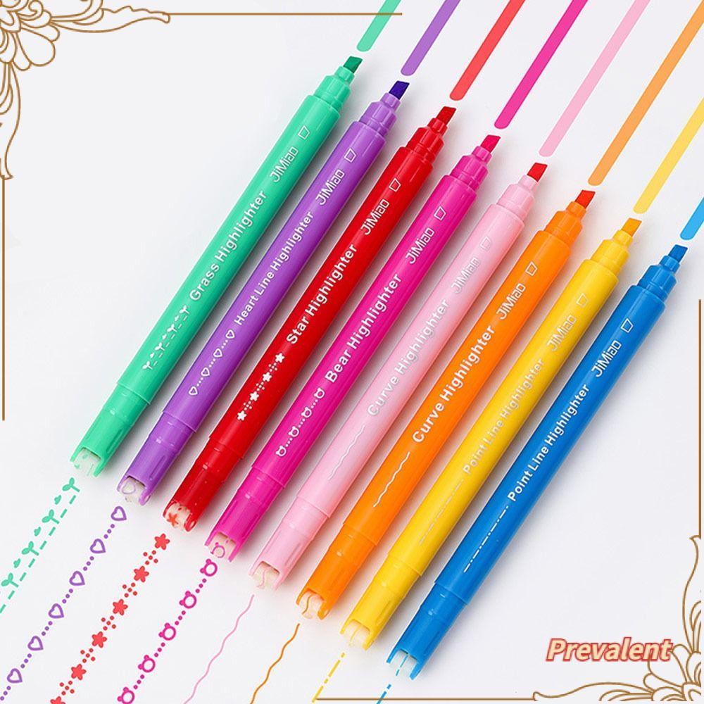 Preva 8Pcs Curve Stabilo Pen Alat Menggambar Seni Alat Tulis Kurva Garis Berkepala Ganda Stabilo Terintegrasi Warna
