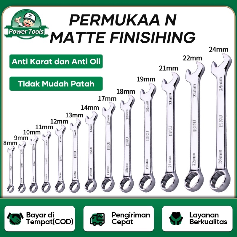 ISKU Kunci Ring Pas 8-24mm Chrome Vanadium Ratchet Wrench 8-19mm 72 Gigi Kunci Kombinasi Wrench 8 9 10 11 12 13 14 17 19 21 22 24 Combination Spanner Alat Professional Alat Rumah Perkakas Bengkel