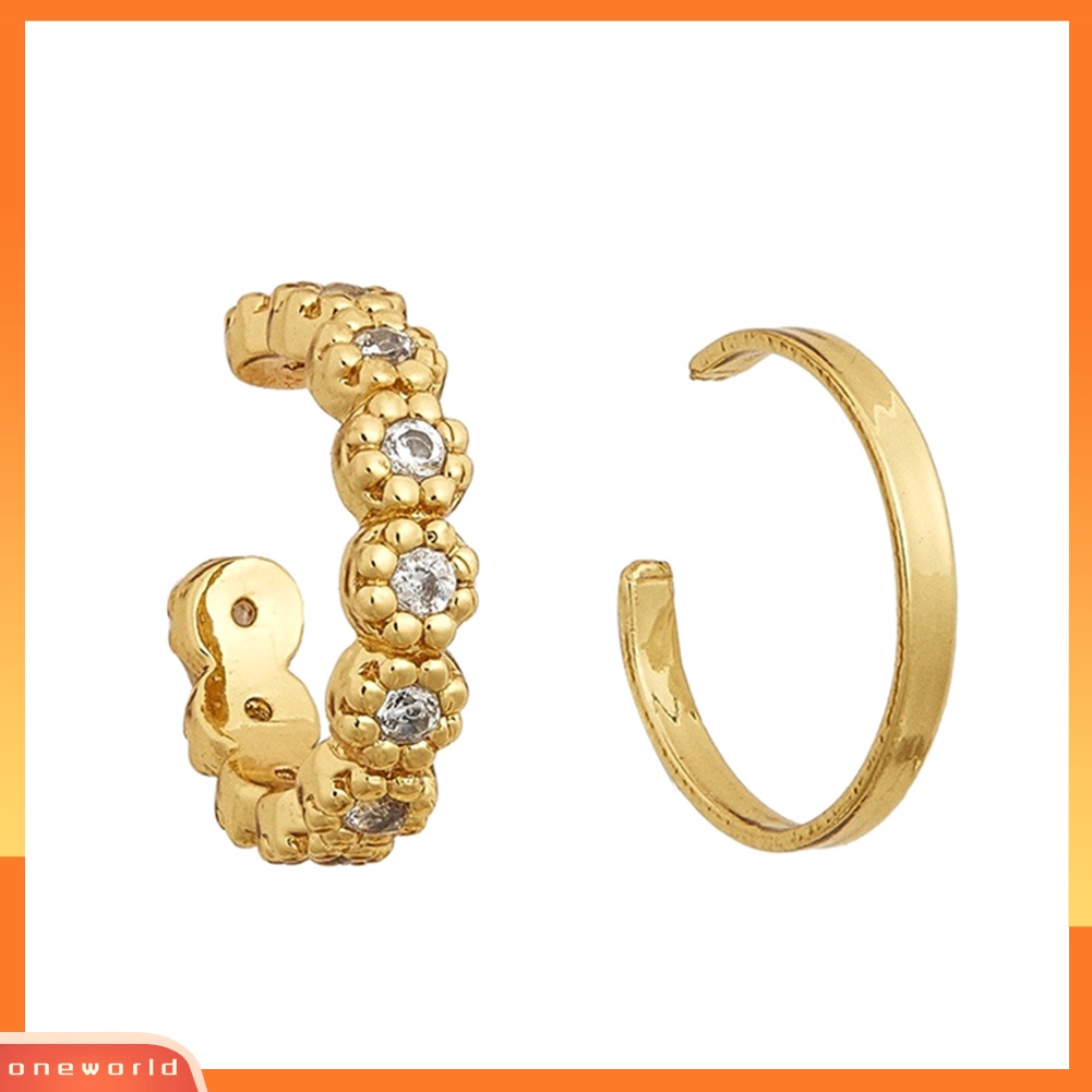 [WONE] 2pcs /Set Lady Berlian Imitasi Bentuk C Manset Telinga Klip On Anting Perhiasan Non Piercing