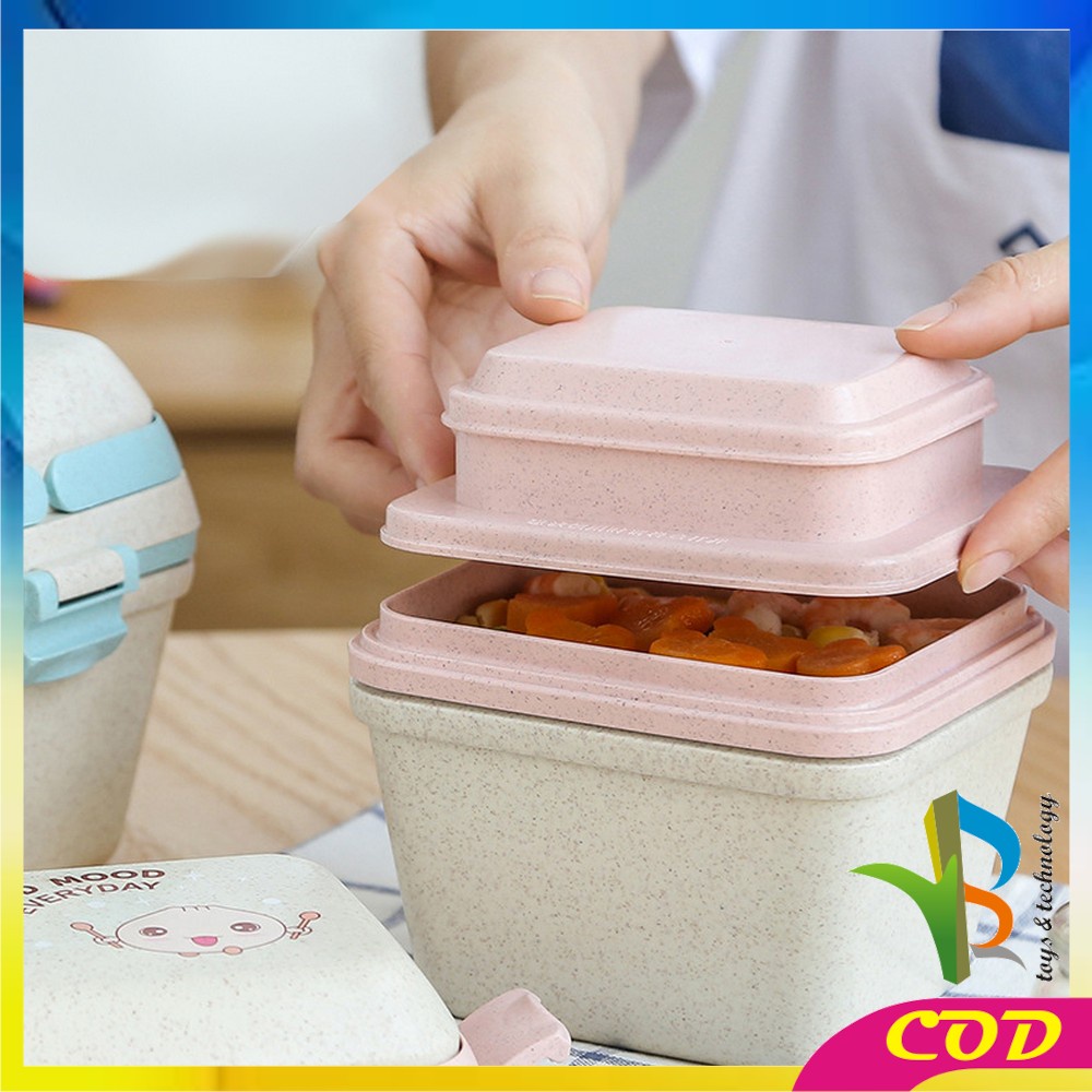 RB-C692 Lunch Box Set Kotak Makan Anti Tumpah Free Sendok Bahan PP Jerami Gandum / Tempat Bekal Bento Set Microwavable Good Mood Everyday Portable BPA FREE