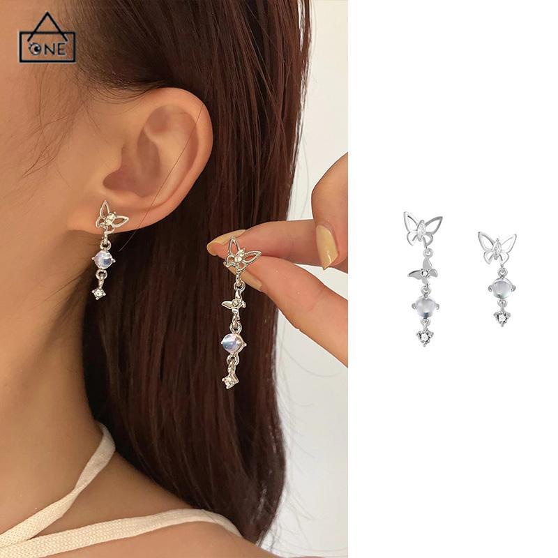 COD❤️S925 Anting Rumbai Kupu-kupu Asimetris Perak Desain Mewah Anting Premium Sense-A.one