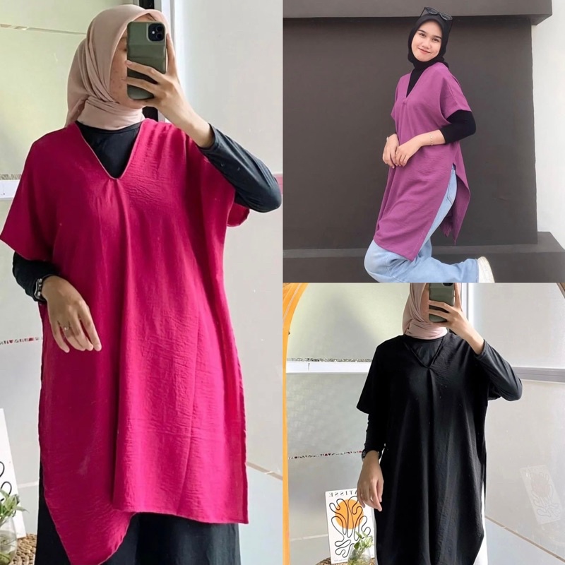 NAGITA LONG SQUARE CRINGKEL AIRFLOW BLOUSE Crinkle Atasan tunik wanita ByAdinda