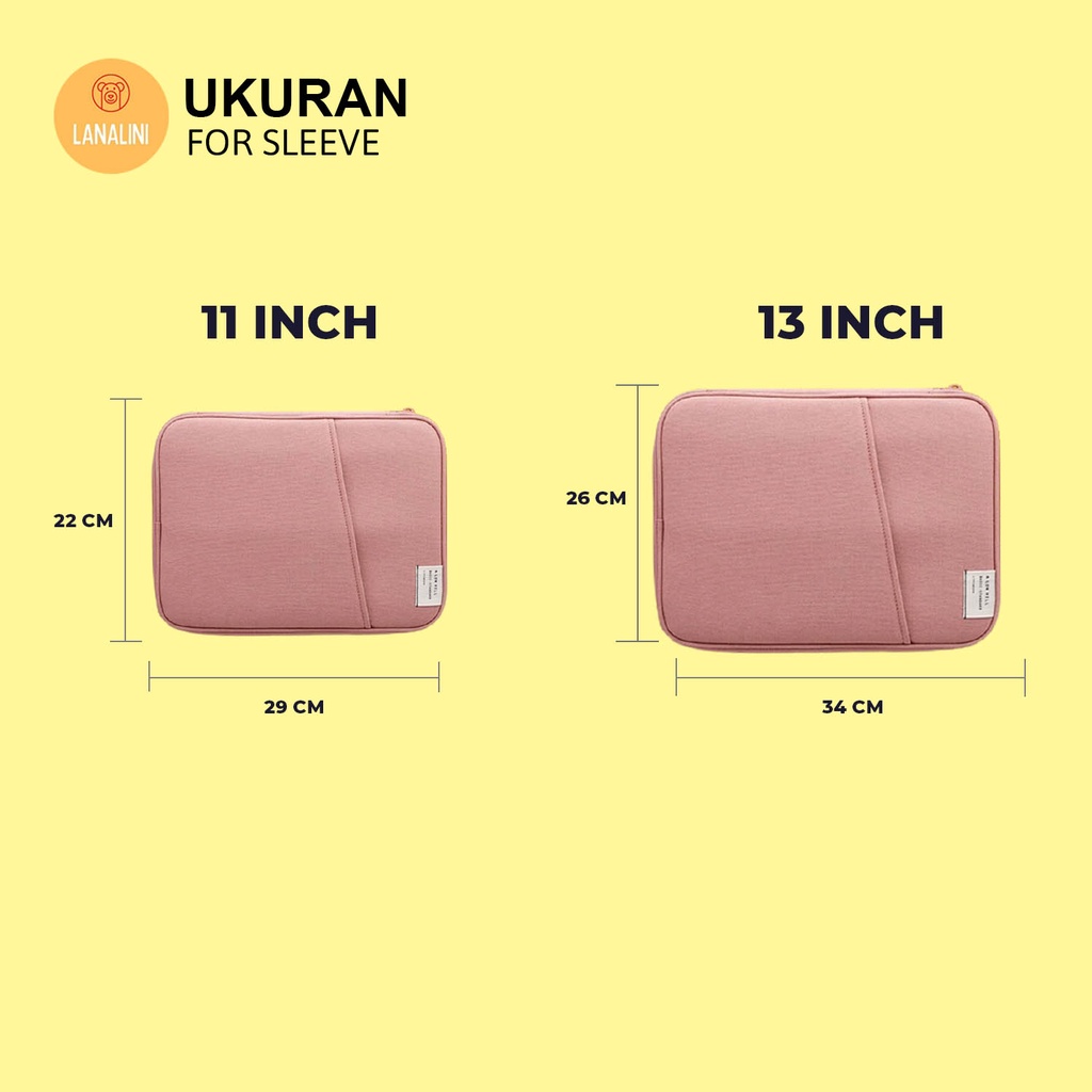 Sleeve Pouch Sarung Tas Bag Case Ipad Tab Tablet Macbook Air Pro Laptop Asus Acer Lenovo HP Huawei 11 12 13 14 15 inch Motif Gambar Polos Warna Biru Navy Hijau Pink Mustard Yellow Brick Merah Lucu Cute Murah Korean Model Banyak Ruang Slot Stationary