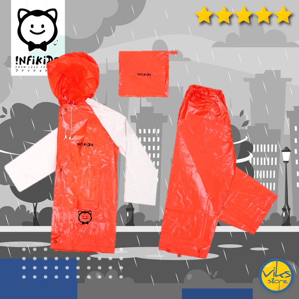 Jas Hujan Anak Kecil 6 - 12 Tahun Infikids Stelan Anti Air Kuat Anti Tembus Bahan PVC Karet Untuk Sekolah SD SMP Sepedah Bermain Motor Mantel Hujan