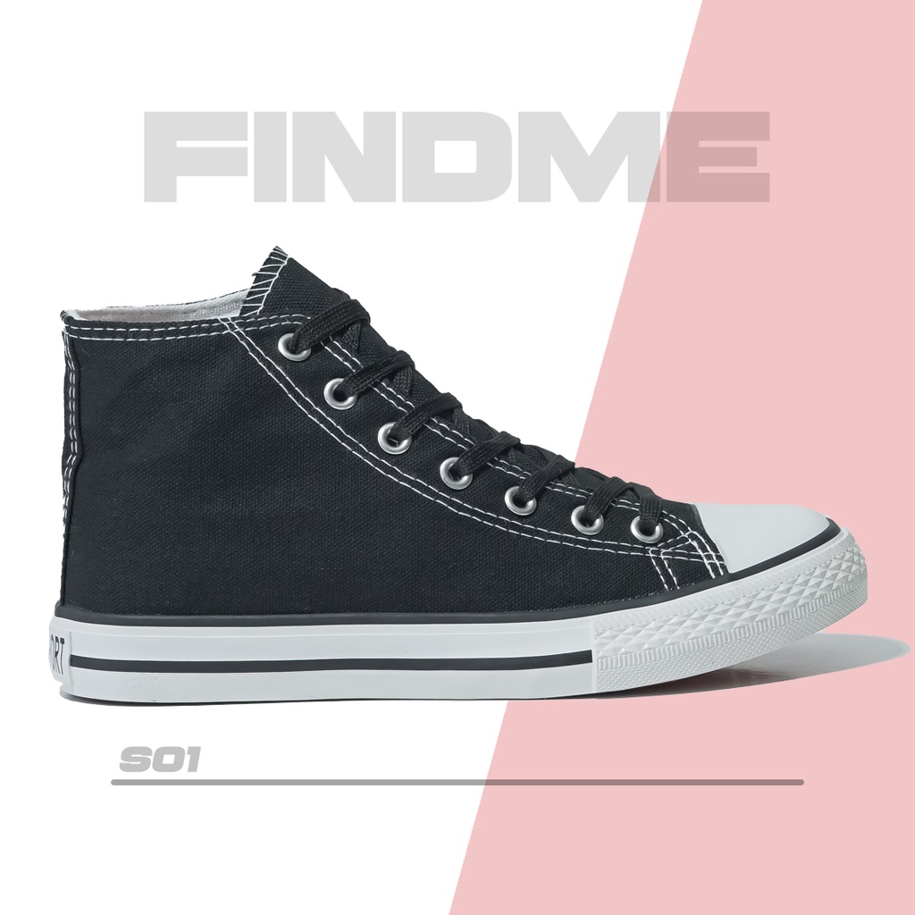 SEPATU WANITA RETRO CLASSIC CANVAS SNEAKERS CASUAL IMPORT HIGH TOP KERJA KULIAH SEKOLAH HITAM S01