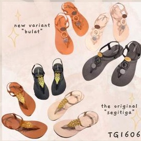 SHOEGALLERY TG1606 Sandal Wanita import Santai Pantai Bohemian Motif Bulat Dan Segitiga