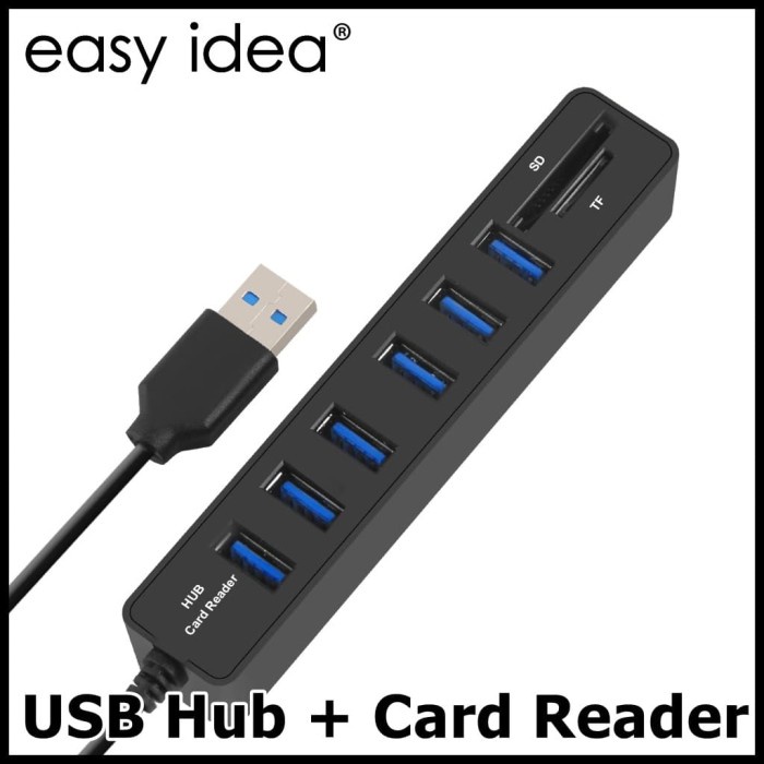 USB Hub 6 Port 2 in 1 Combo Card Reader SD TF Card CB220602 Black