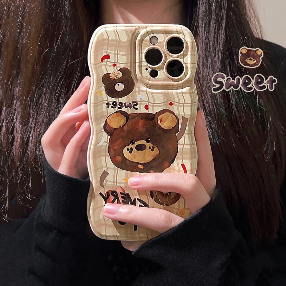 IPHONE Ins Wavy Edge Cute Beruang Kotor Kartun Silikon Case Untuk Iphone14 11 12 13 PRO MAX Casing Cover Pelindung