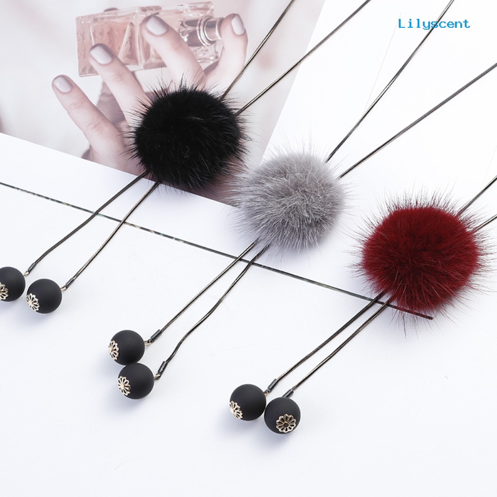 [LS] Pompom Tassel Beads Pendant Kalung Wanita Rantai Panjang All-match Perhiasan