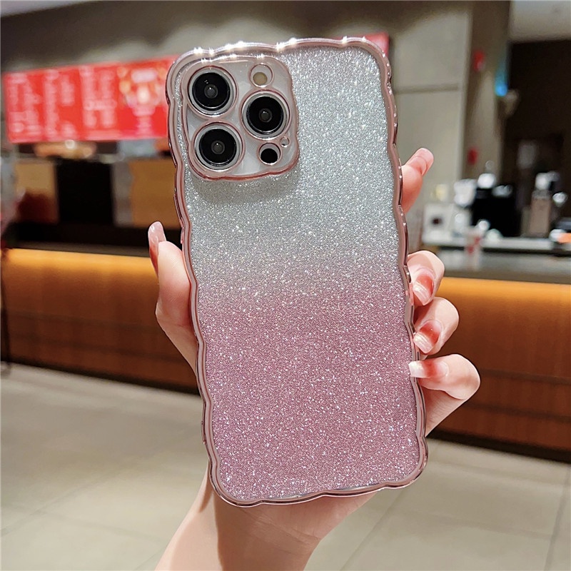 Luxury Silikon shiny soft shell phone case Kompatibel Untuk iphone 14 13 12 11promax wave border shockproof back cover casing