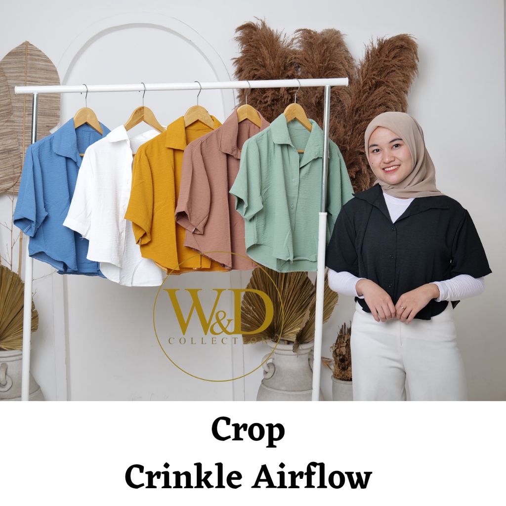 KEMEJA WANITA CROP POLOS LENGAN PENDEK CRINGKLE AIRFLOW