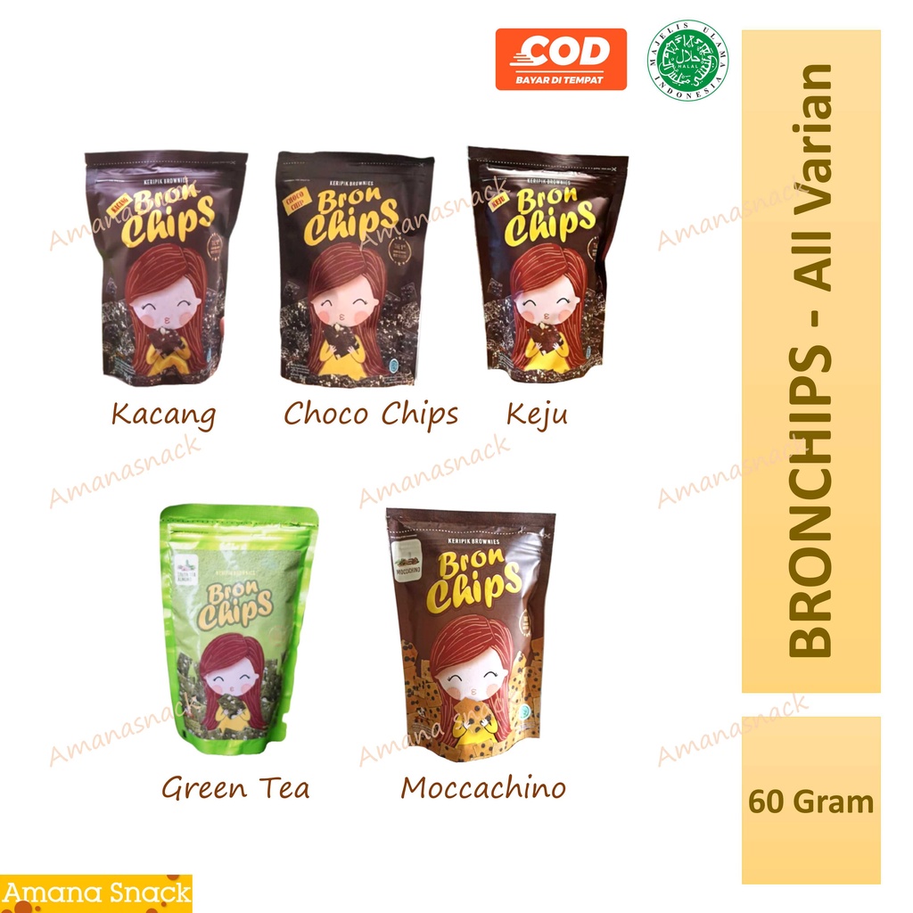 Keripik Brownies BRONCHIPS - Choco chips, Green tea, Keju, Kacang, Moccachino