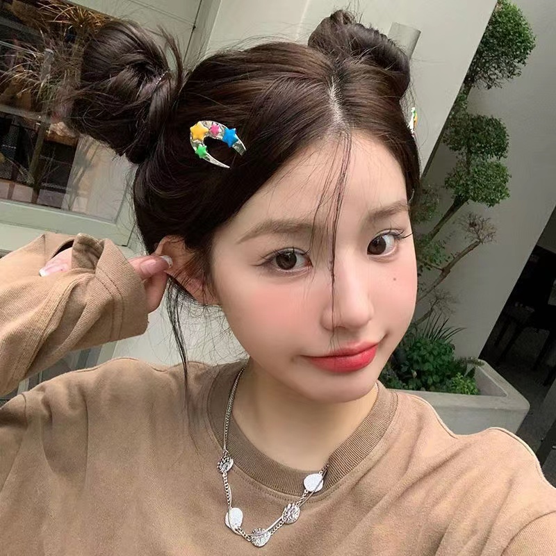 Manis Keren Gadis Fashion Bulan Bintang Warna-Warni Jepit Rambut Hair Clip Komik Aksesori