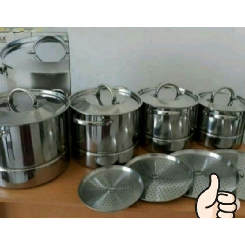 panci set dandang stock pot stainless steel 4pcs supra panci india