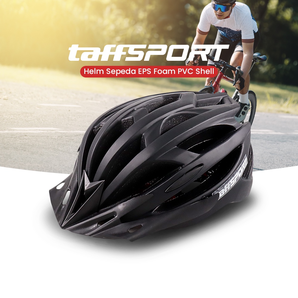 TaffSPORT Helm Sepeda Cycling Helmet EPS Foam PVC Shell LED Safety Light - XK07 - OMSENFBK Black