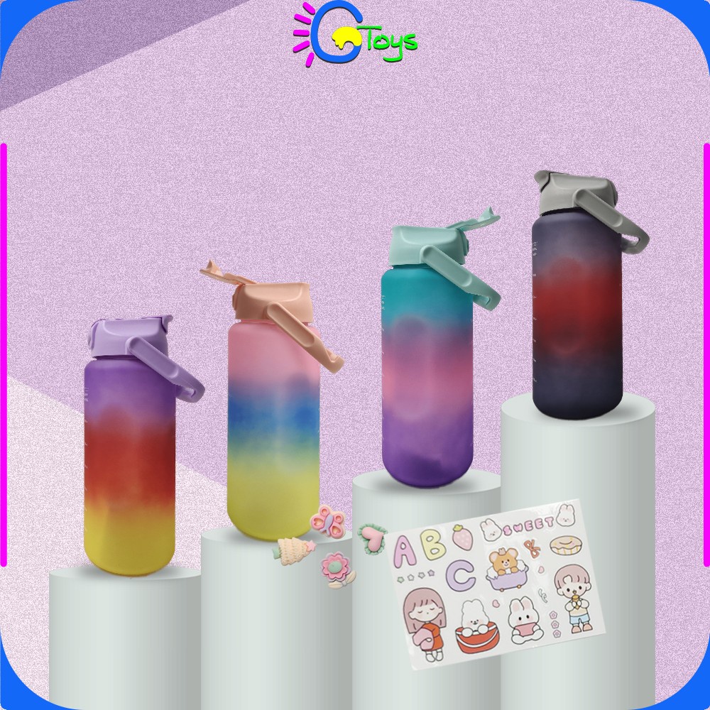Promo Cr-C581 Botol Minum Tumbler 2Liter Gradasi Viral / Botol Air Motivasi Thumbler Pelangi Botol
