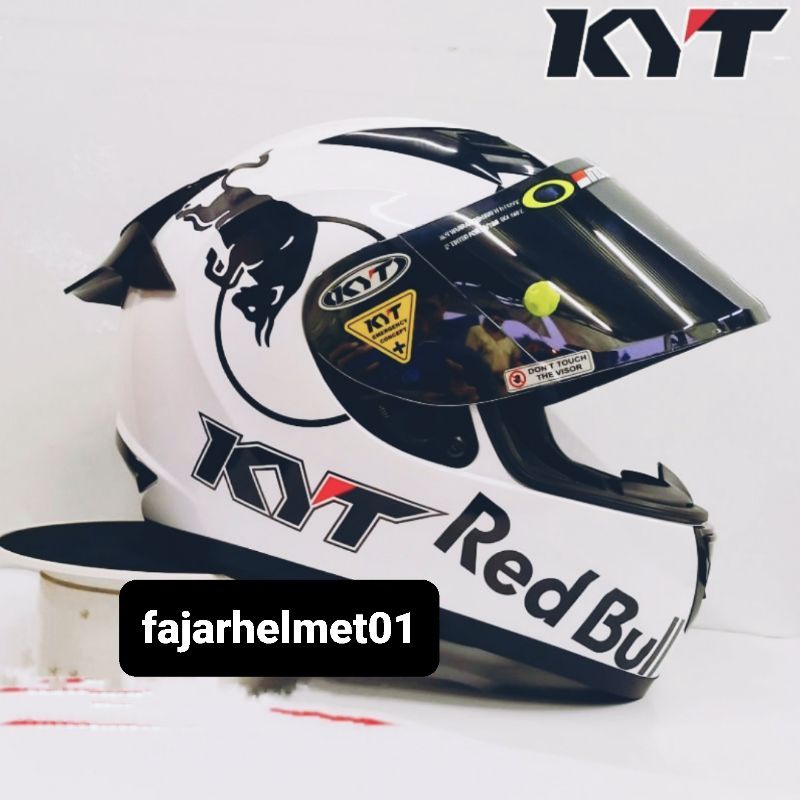 Helm Full Face KYT R10 Putih Paket Ganteng Redbull Original SNI -DOT