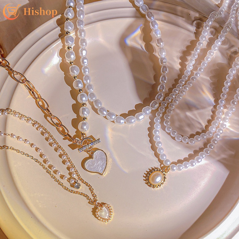 Korea Mutiara Tulip Kalung Untuk Wanita Cinta Hati Fishtail Liontin Necklace Jewelry Y2K Aksesoris