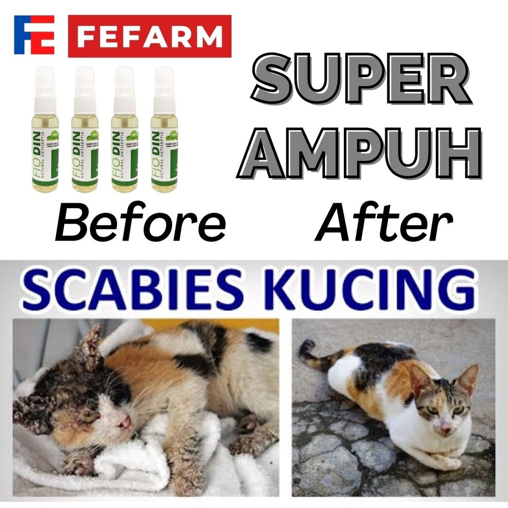 FIODIN SPRAY NATURAL - Obat Skabies Demodex Gatal Luka Jamur Borok Hewan Anjing Kucing FEFARM