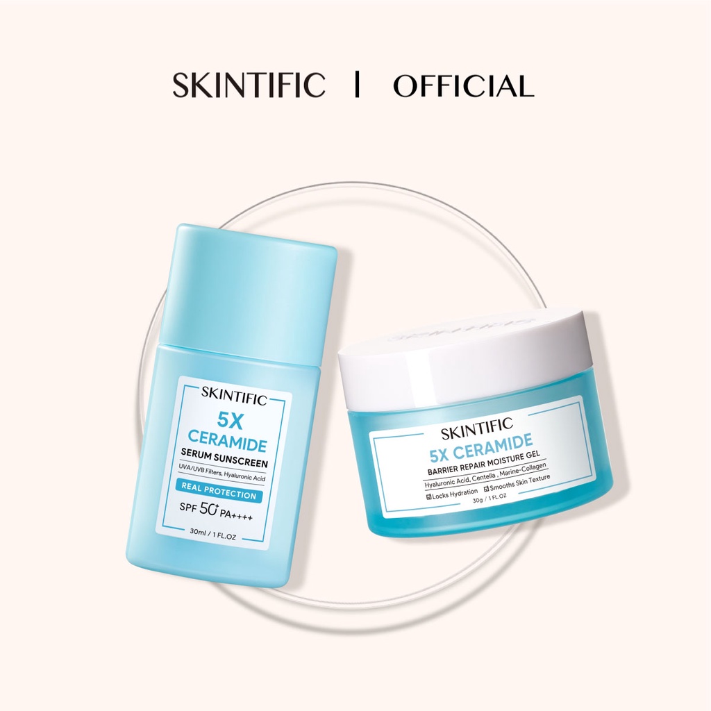 SKINTIFIC 5X Ceramide Serum Sunscreen + 5X Ceramide Barrier Repair Moisturizer Pelembab Wajah