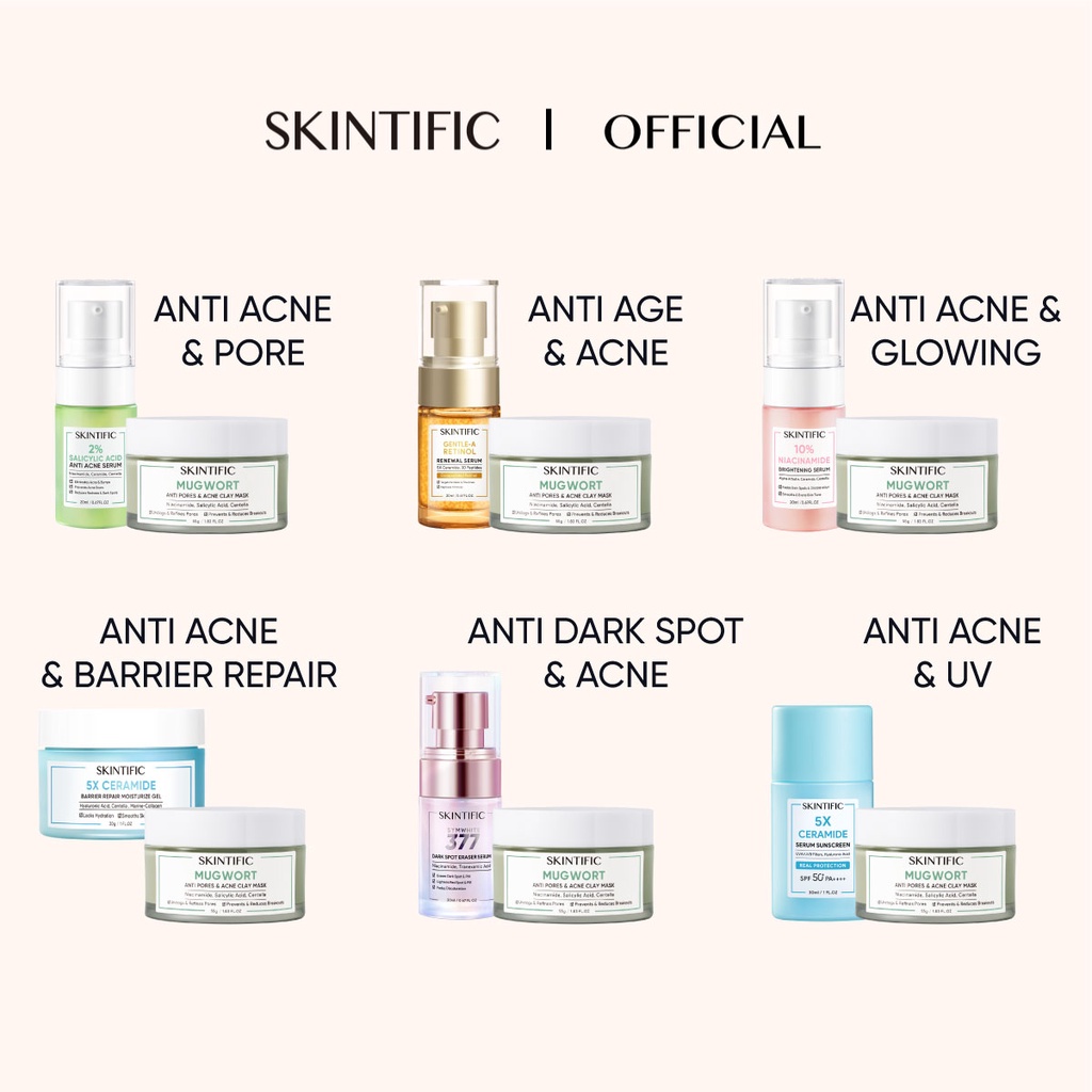 [Ready Stock] SKINTIFIC - 2pcs Set with Clay Mask Acne Basic Set / Repair Barrier Set / Glowing Basic Set / Retinol / Serum Sunscreen set