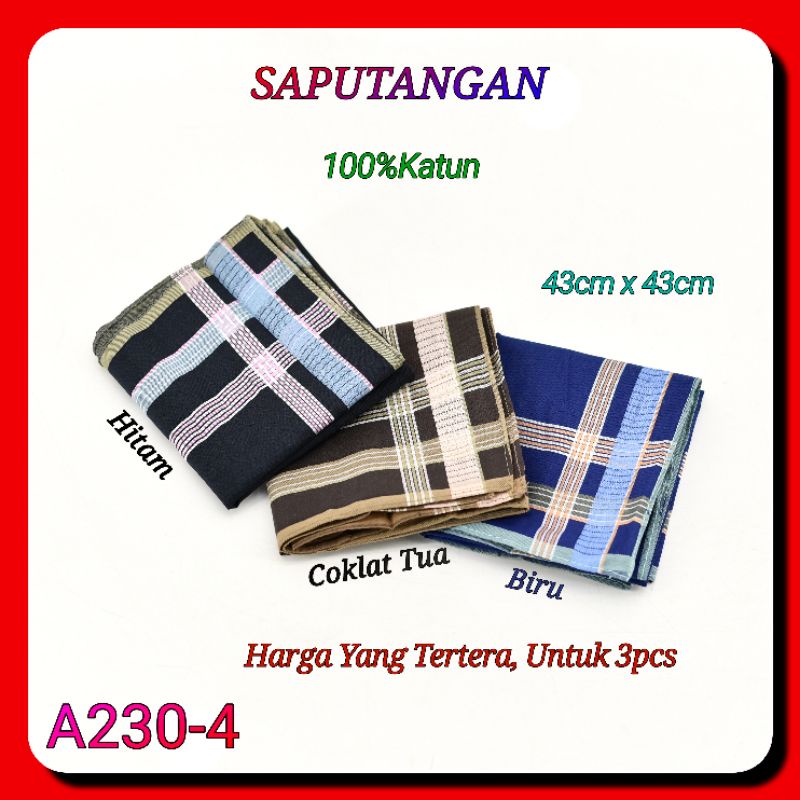 3pcs Sapu Tangan AN230 43cm x 43cm Katun Import