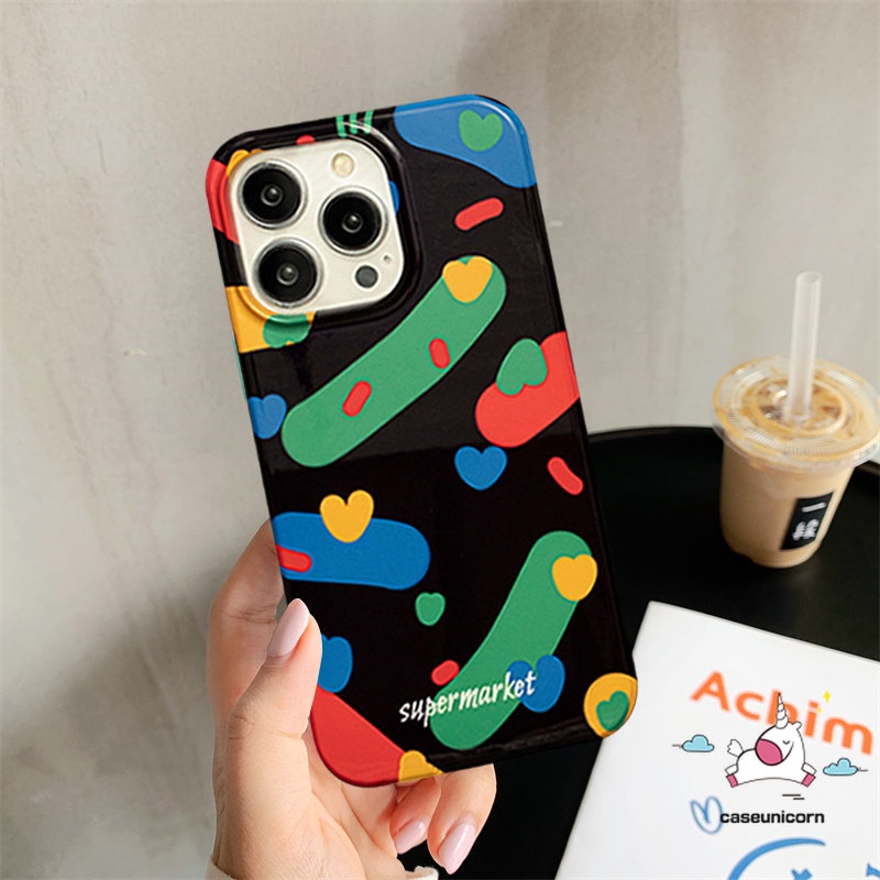 Ins Colorful Art Pigmen Cinta Hati Cover Kompatibel Untuk IPhone 7Plus 8Plus 11 14 13 12 Pro Max XR 7 8 14 Plus X XS Max SE 2020full Pelindung Glossy Halus Lembut Tpu Phone Case