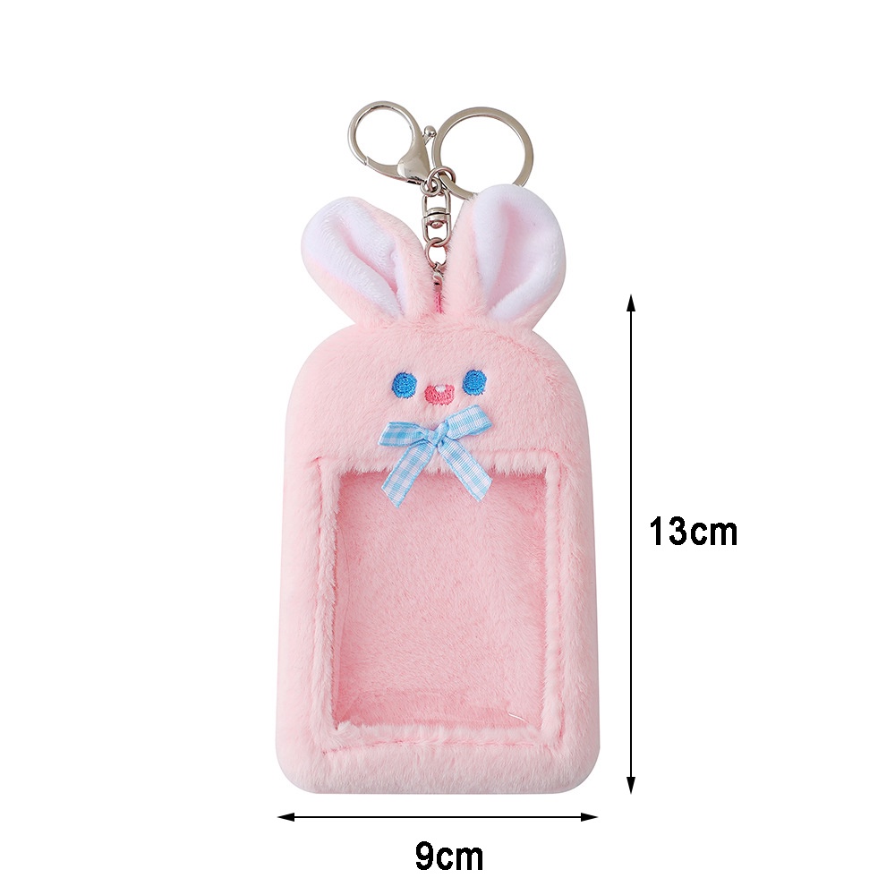 Kelinci Lucu Plush Card Holder Dengan Gantungan Kunci Kampus Bus Card Kartun Kredit ID Card Holder Kpop Idol Photocard Pelindung Case Card Bag Stationery