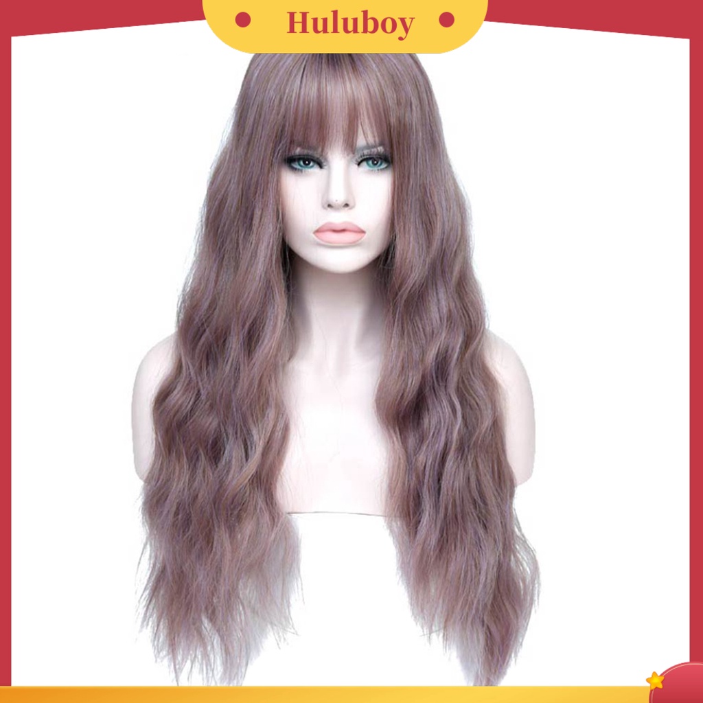 Wig Rambut Panjang Keriting Dengan Poni Bahan Serat Suhu Tinggi Untuk Pesta Cosplay